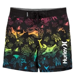 Hurley Boys' Black and Multicolor Fish Swim Trunks